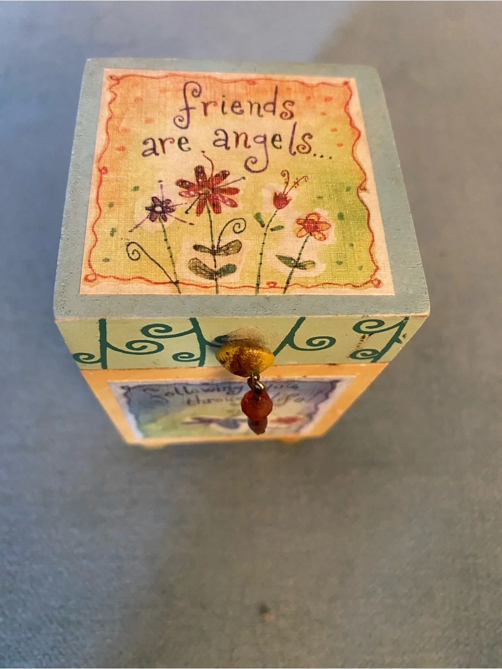 Natural Life Wooden Keepsake Box Friends Are Angels Footed Hinged Trinket Boho